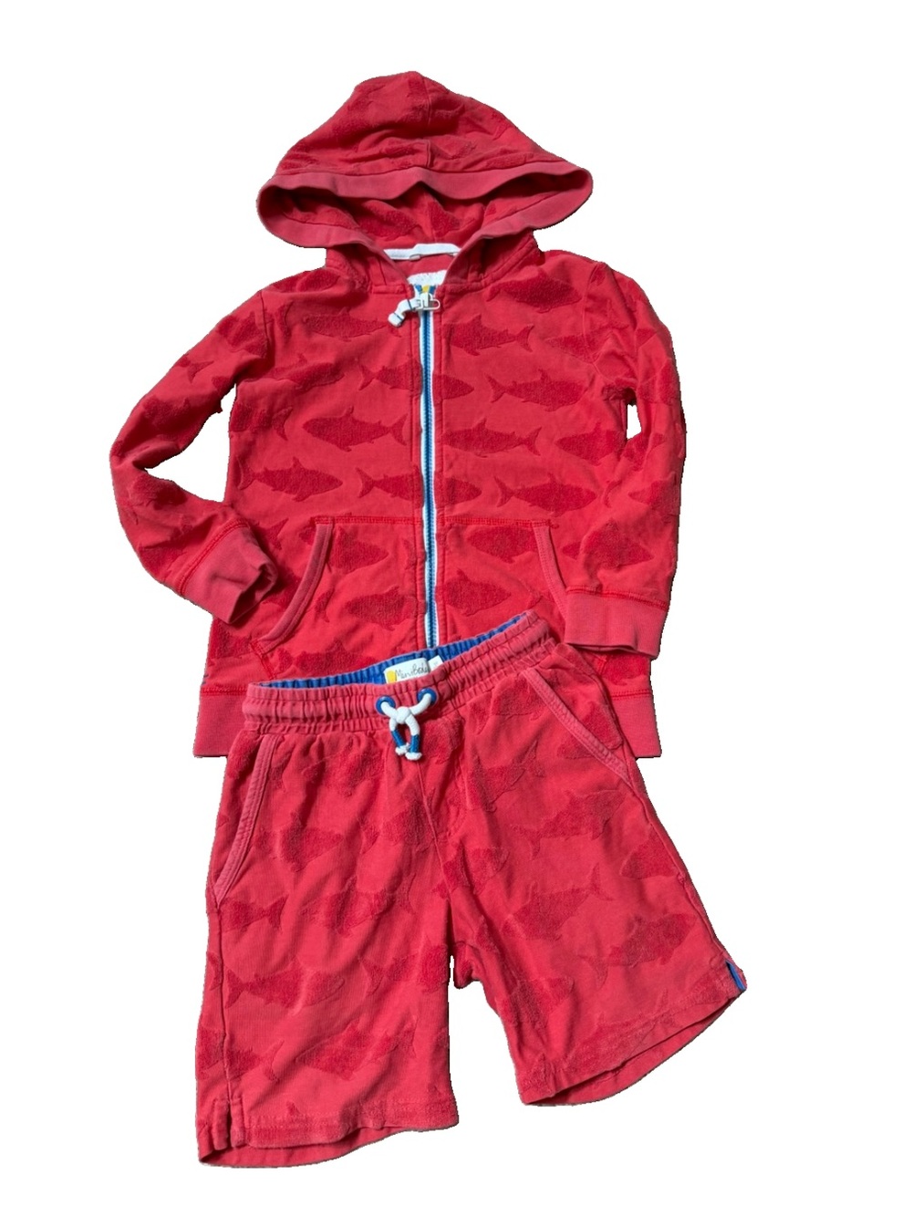 Mini Boden Boys Size 5-6 Terry Cloth Set Hooded Full Zip Jacket Shorts L30
